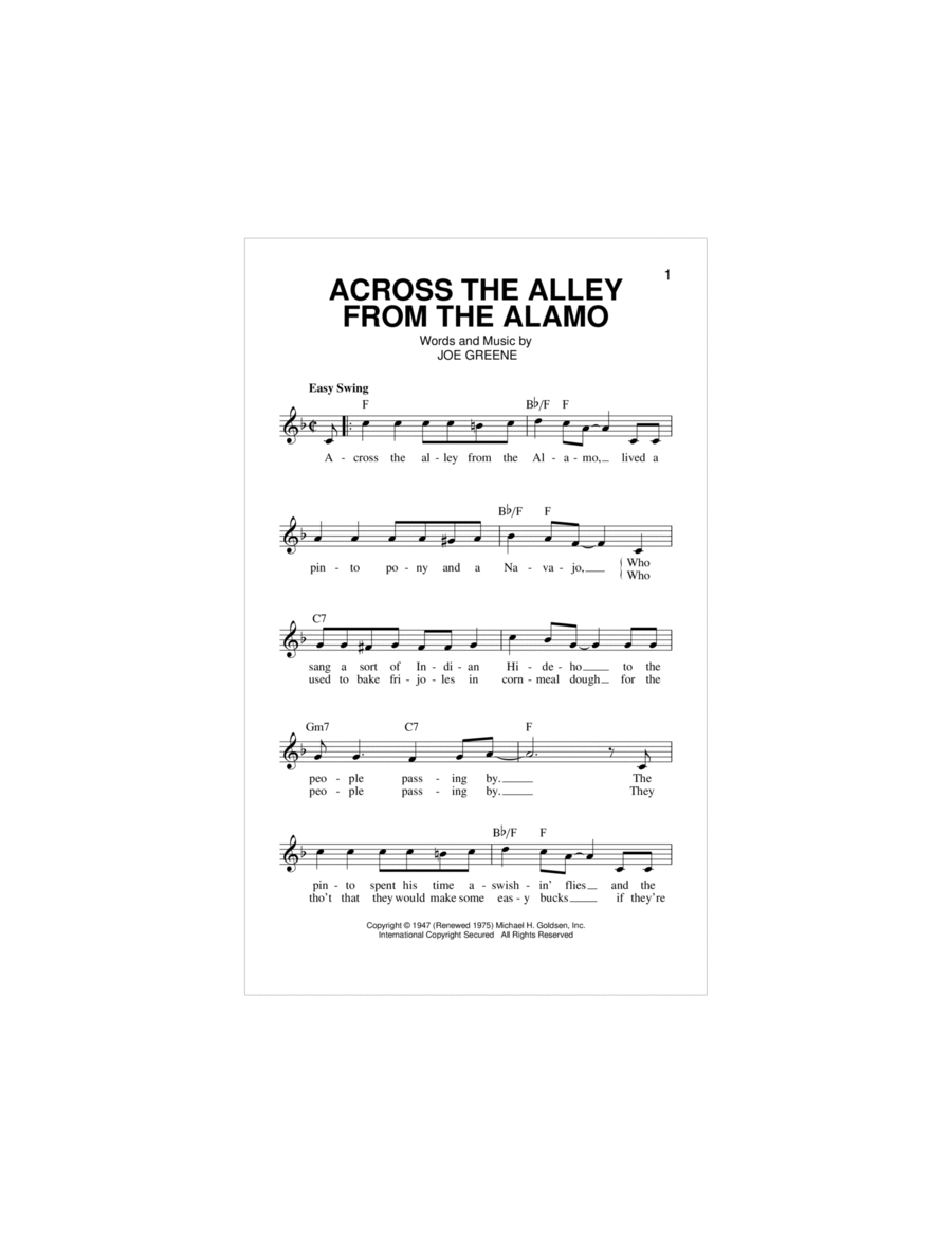 Across The Alley From The Alamo Piano scores gallery preview page 1