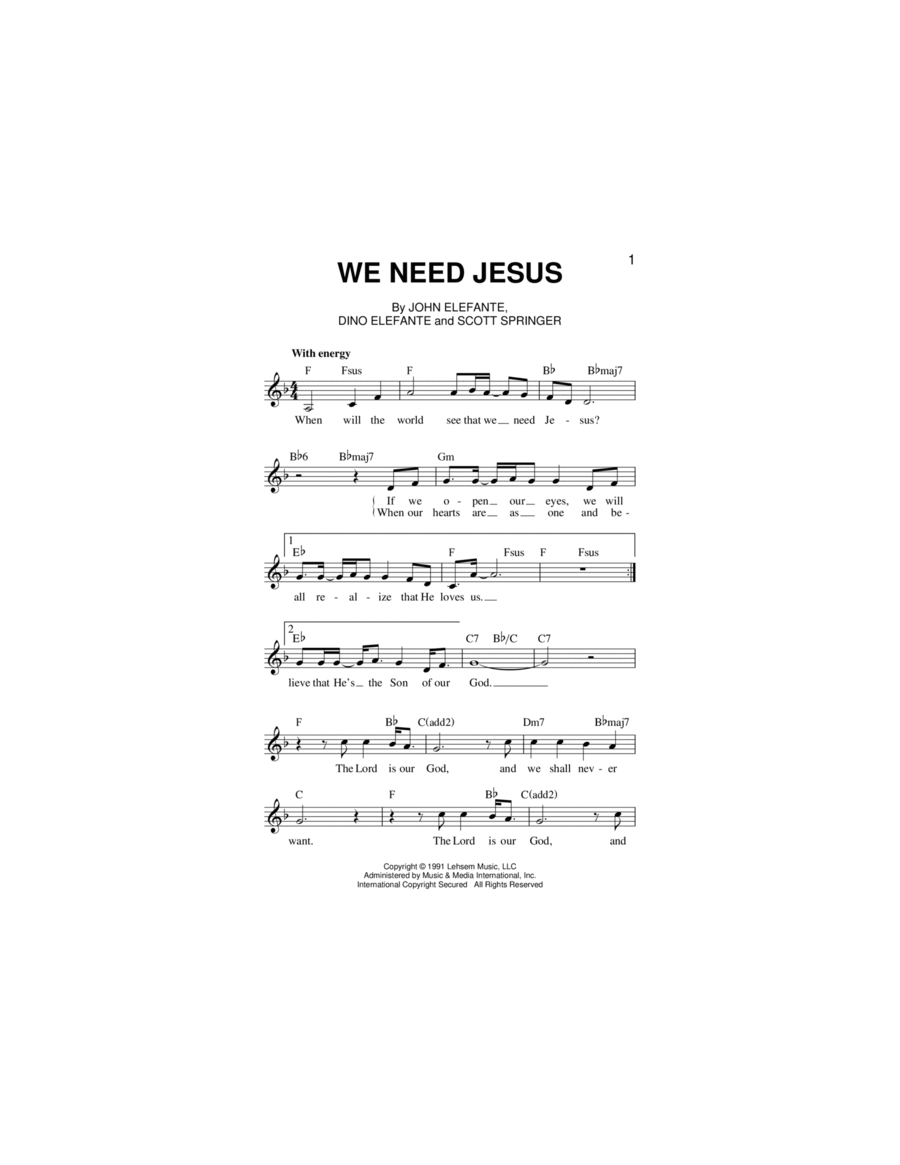 We Need Jesus Piano scores gallery preview page 1