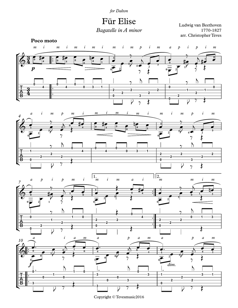 Für Elise for easy solo guitar Acoustic Guitar scores gallery preview page 2