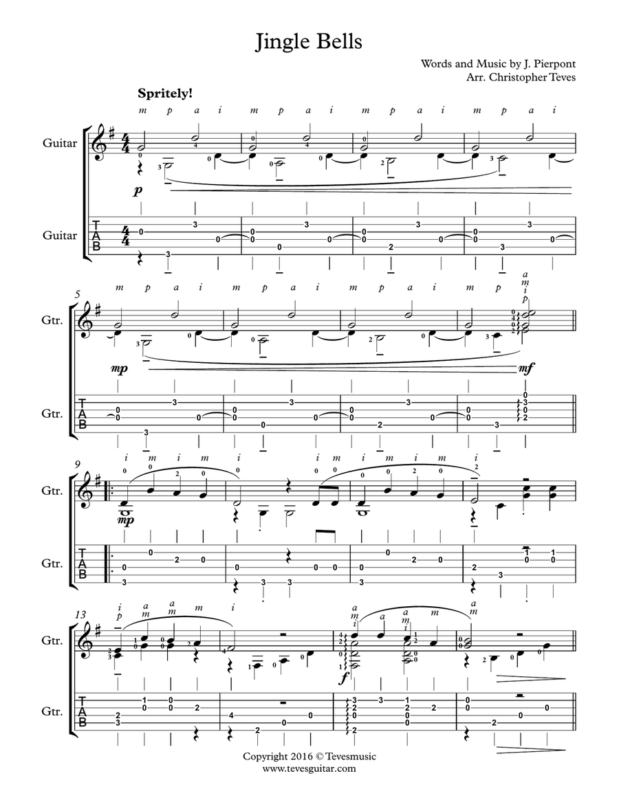 Jingle Bells for easy solo guitar Guitar Tablature scores gallery preview page 2