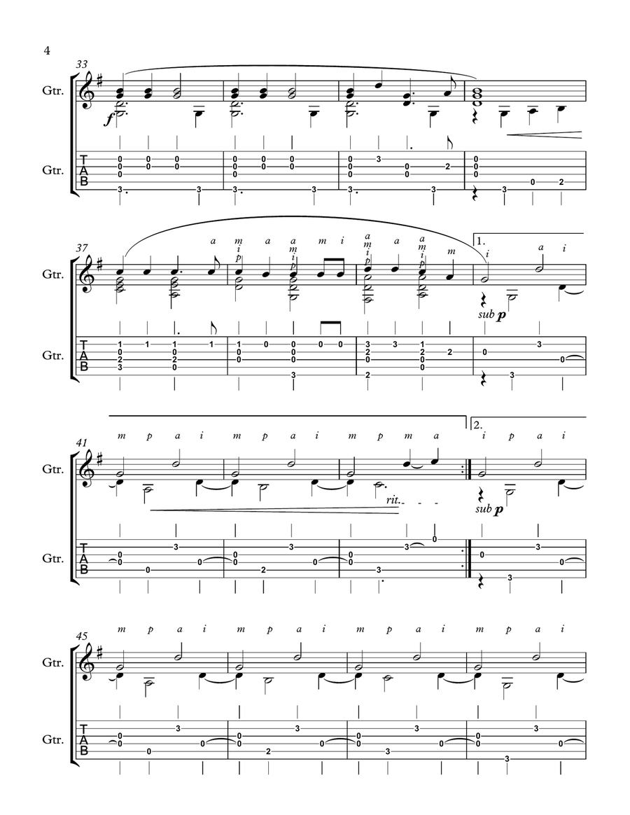 Jingle Bells for easy solo guitar Guitar Tablature scores gallery preview page 4