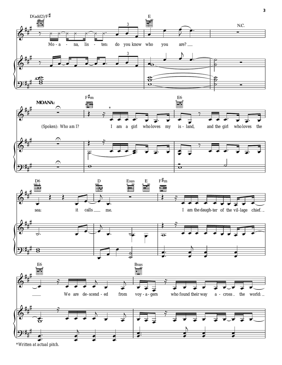 I Am Moana (Song Of The Ancestors) (from Moana) Piano, Vocal, Guitar scores gallery preview page 3