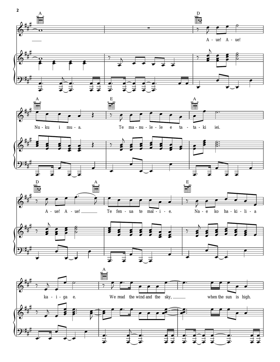 We Know The Way (from Moana) Piano, Vocal, Guitar scores gallery preview page 2