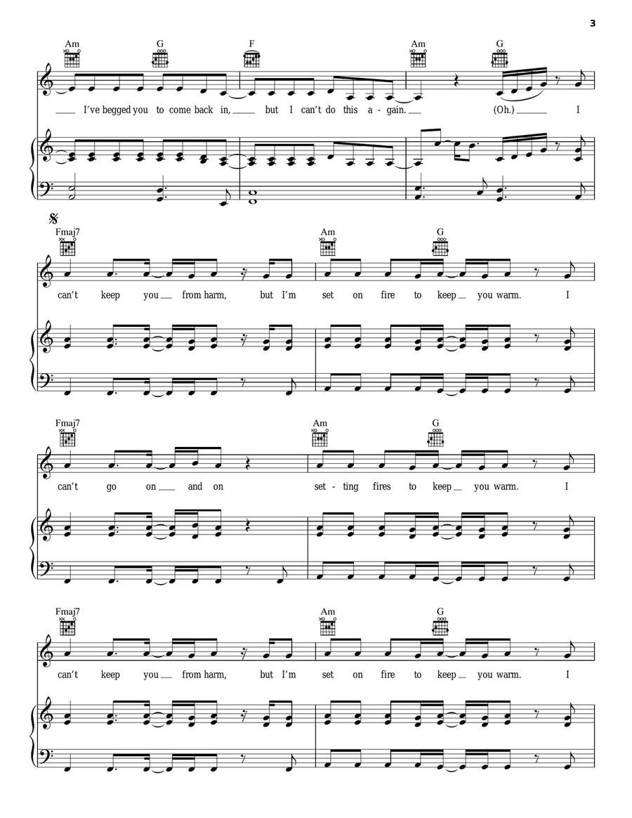 Setting Fires Setting Fires Piano, Vocal, Guitar scores gallery preview page 3