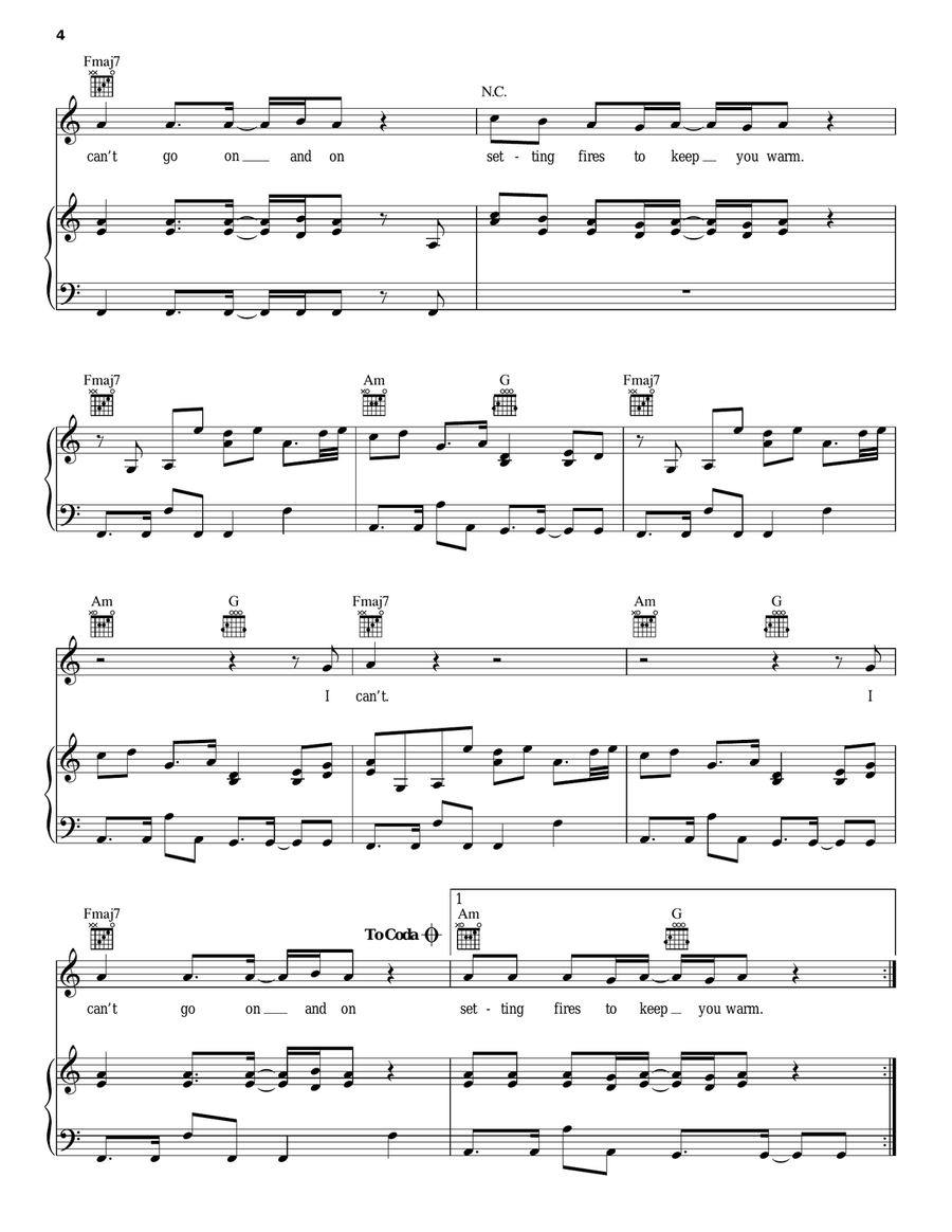 Setting Fires Setting Fires Piano, Vocal, Guitar scores gallery preview page 4