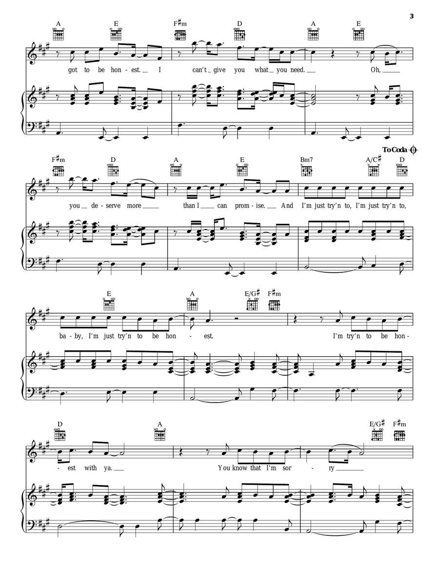 Honest Honest Piano, Vocal, Guitar scores gallery preview page 3