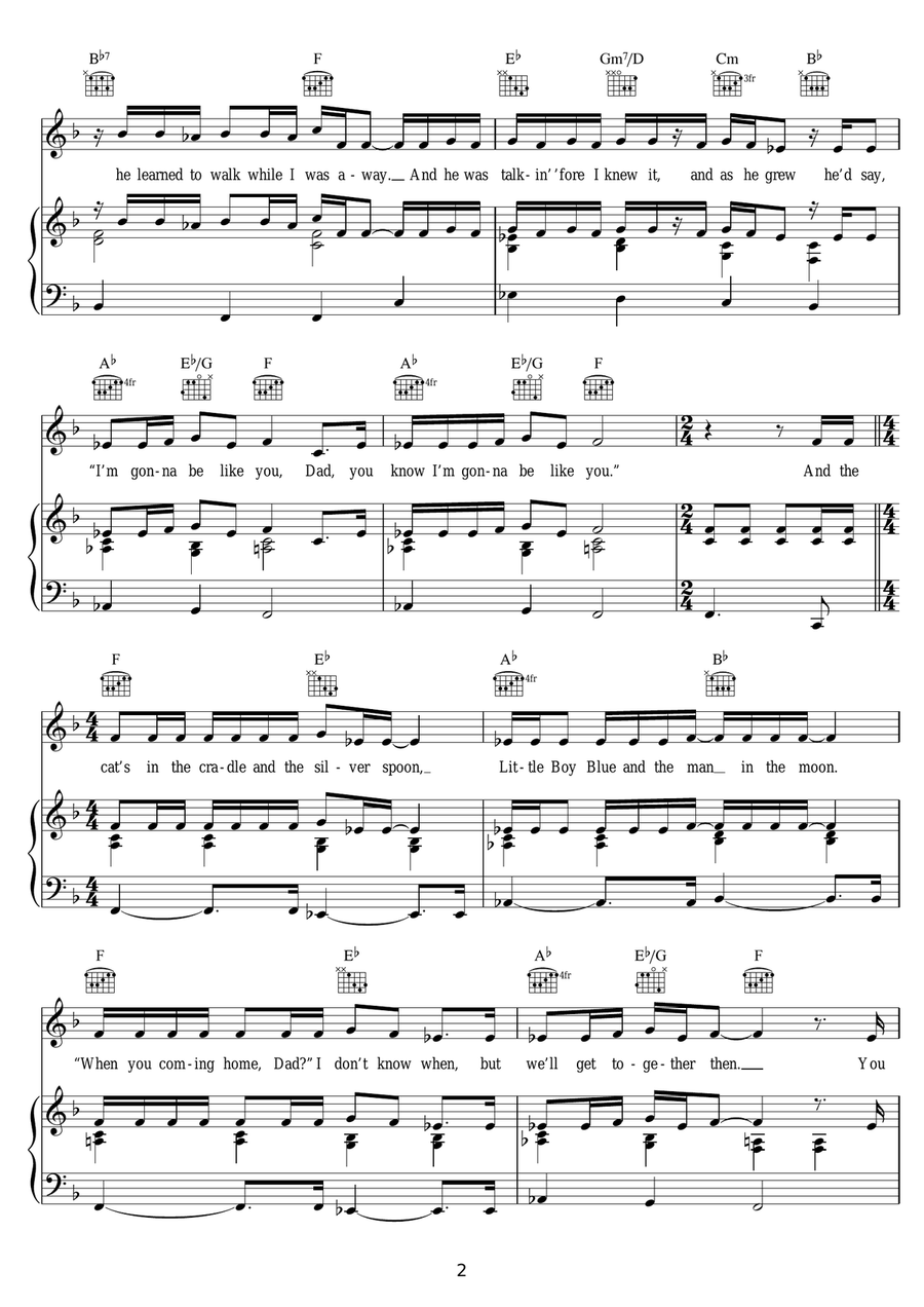 Cat's In The Cradle Cat's In The Cradle Piano, Vocal scores gallery preview page 2