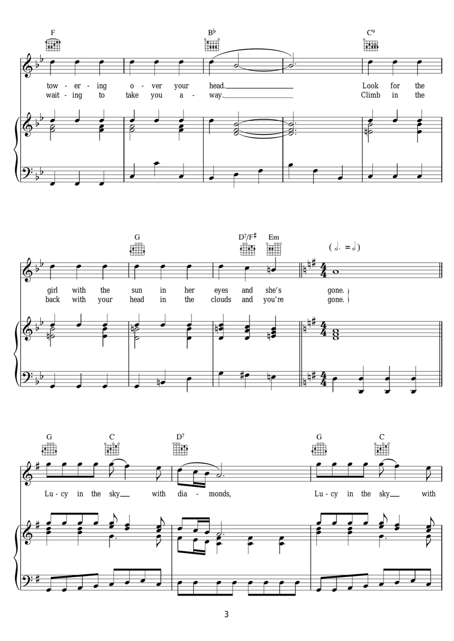Lucy In The Sky With Diamonds Piano, Vocal scores gallery preview page 3