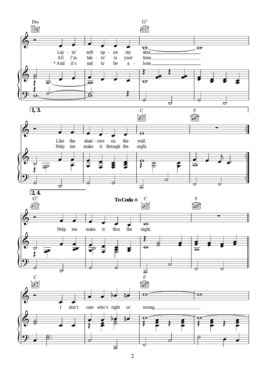 Help Me Make It Through The Night Piano, Vocal scores gallery preview page 2