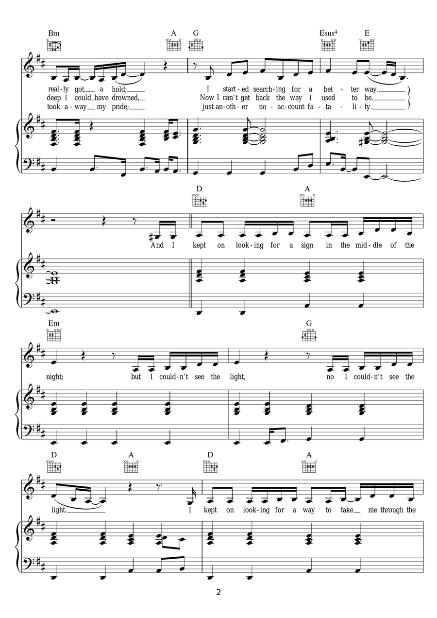 Couldn't Get It Right Piano, Vocal scores gallery preview page 2