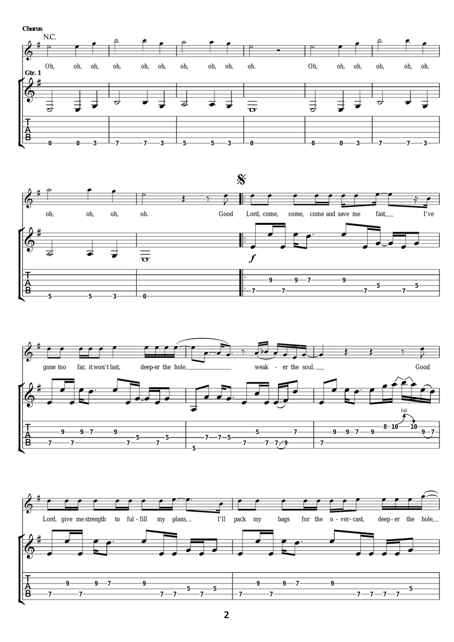 Deeper The Hole Deeper The Hole Guitar Tablature scores gallery preview page 2