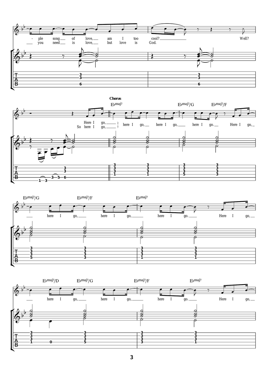 Here I Go Guitar Tablature scores gallery preview page 3