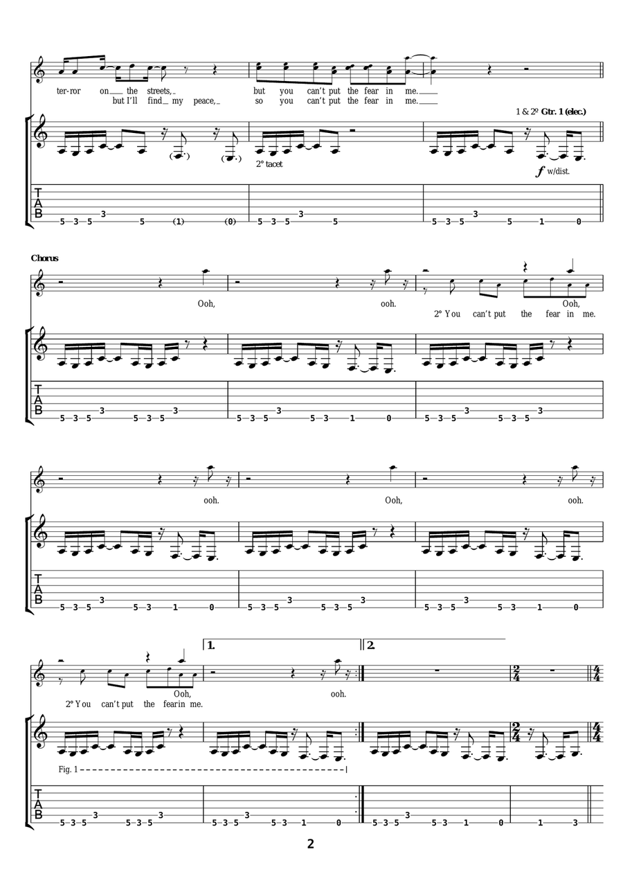 Fear In Me Fear In Me Guitar Tablature scores gallery preview page 2