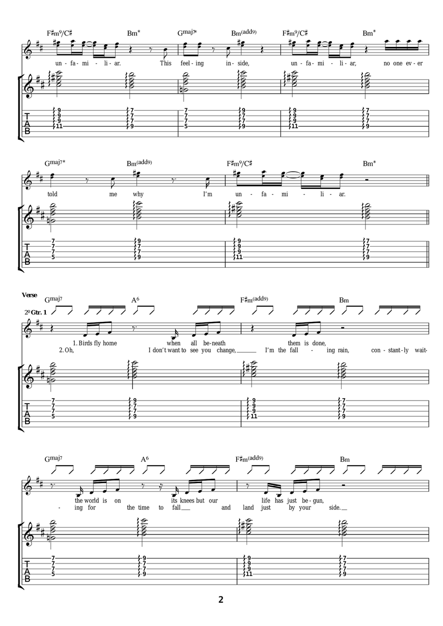 Unfamilar Unfamilar Guitar Tablature scores gallery preview page 2