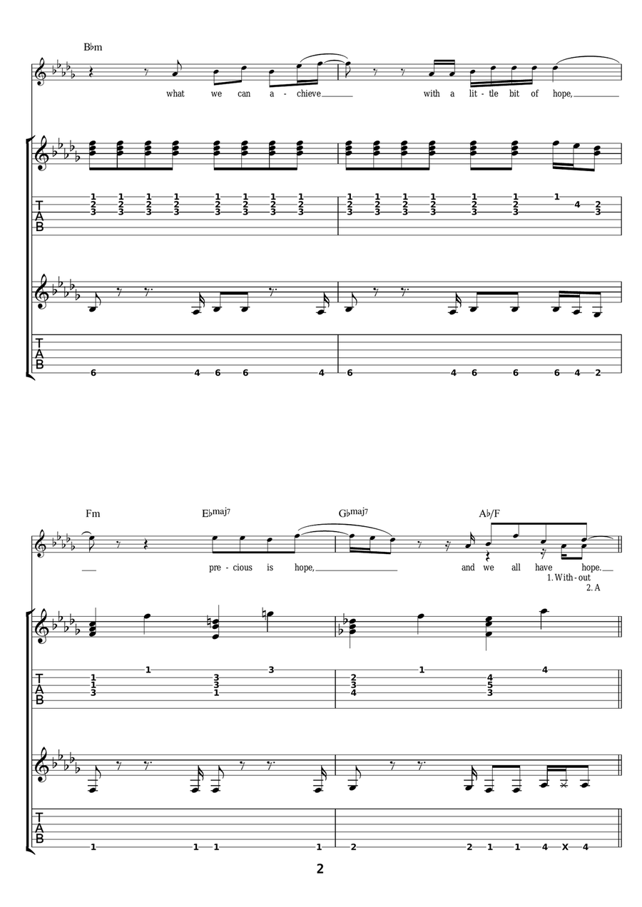 Hope Hope Guitar Tablature scores gallery preview page 2