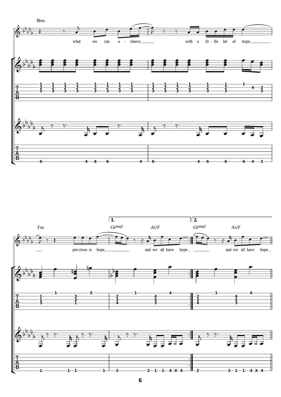 Hope Hope Guitar Tablature scores gallery preview page 6