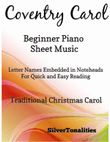 Coventry Carol Beginner Piano Sheet Music mini preview