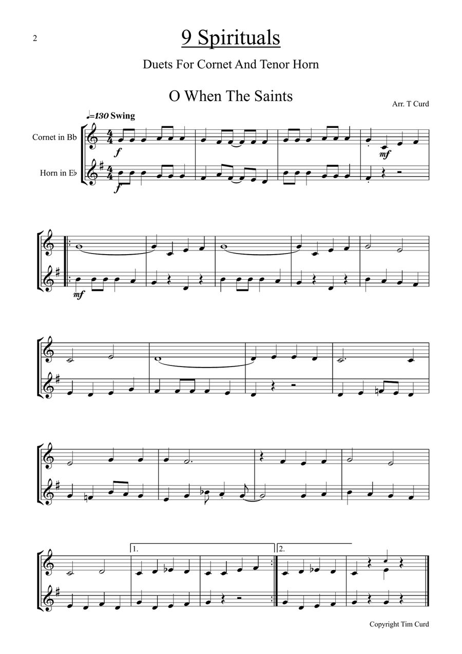 9 Spirituals, Duets For Cornet And Tenor Horn 9 Spirituals, Duets For Cornet And Tenor Horn Brass Duet scores gallery preview page 2