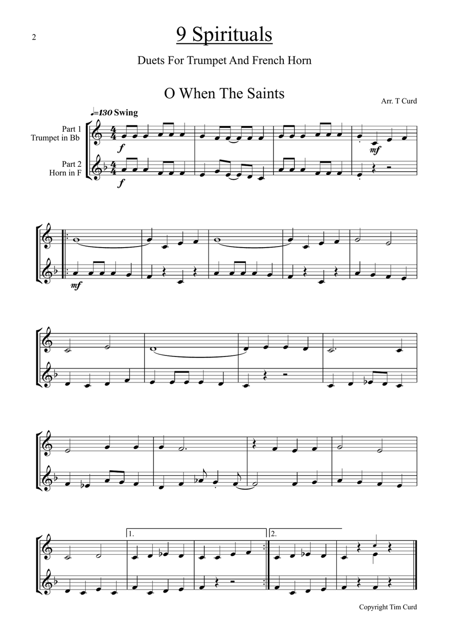 9 Spirituals, Duets For Trumpet And French Horn 9 Spirituals, Duets For Trumpet And French Horn Brass Duet scores gallery preview page 2