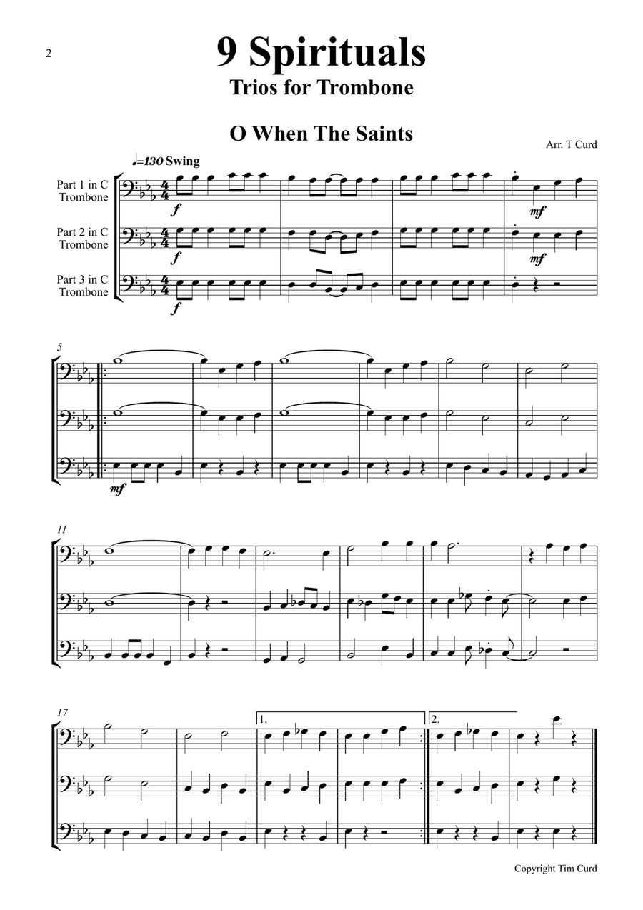 9 Spirituals, Trios For Trumpet, Trumpet And Trombone Brass Trio scores gallery preview page 2