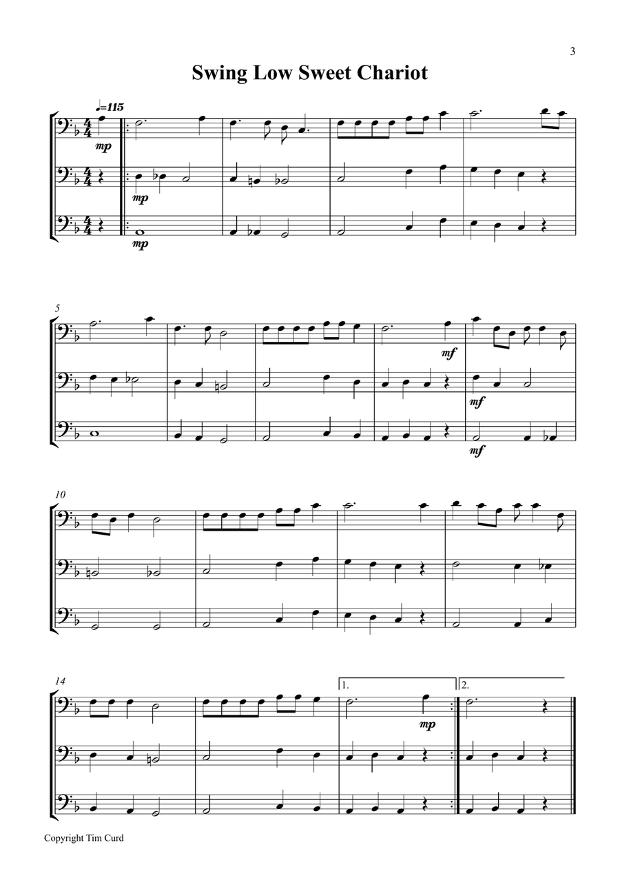 9 Spirituals, Trios For Trumpet, Trumpet And Trombone Brass Trio scores gallery preview page 3