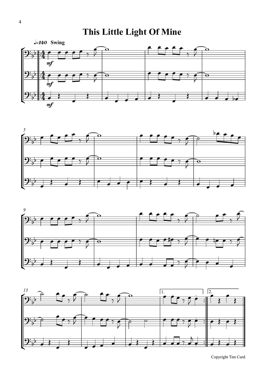 9 Spirituals, Trios For Trumpet, Trumpet And Trombone Brass Trio scores gallery preview page 4