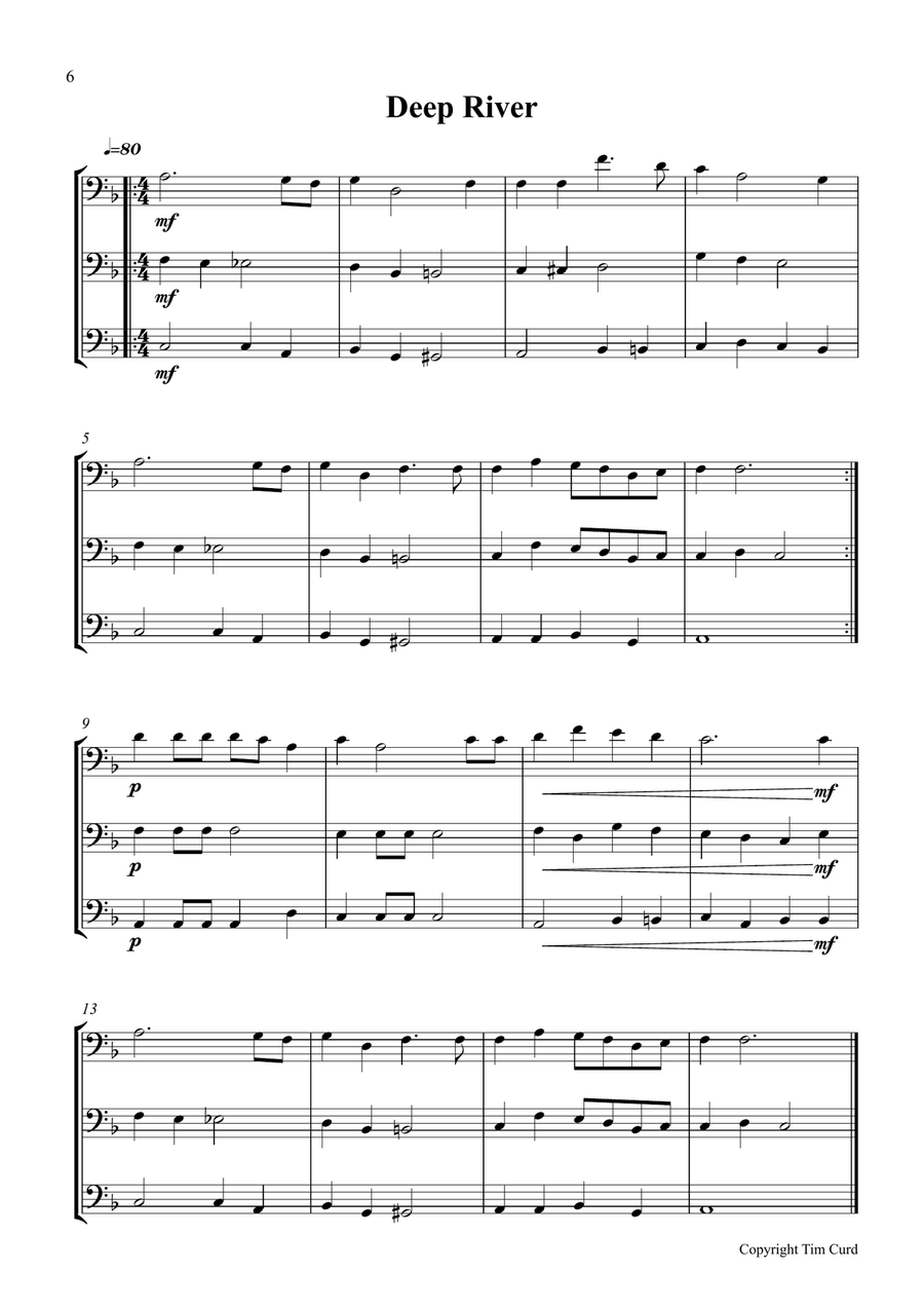 9 Spirituals, Trios For Trumpet, Trumpet And Trombone Brass Trio scores gallery preview page 6
