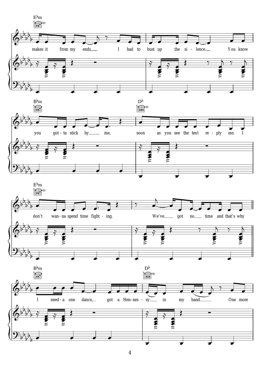 One Dance (featuring Wizkid and Kyla) Piano, Vocal scores gallery preview page 4