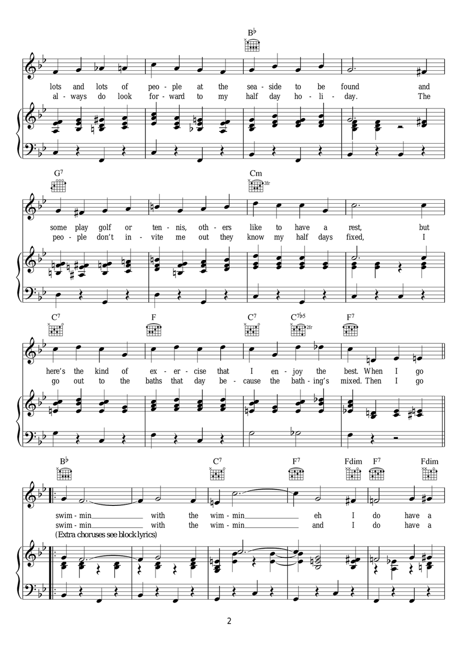 Swimmin' With The Wimmin' Piano, Vocal scores gallery preview page 2