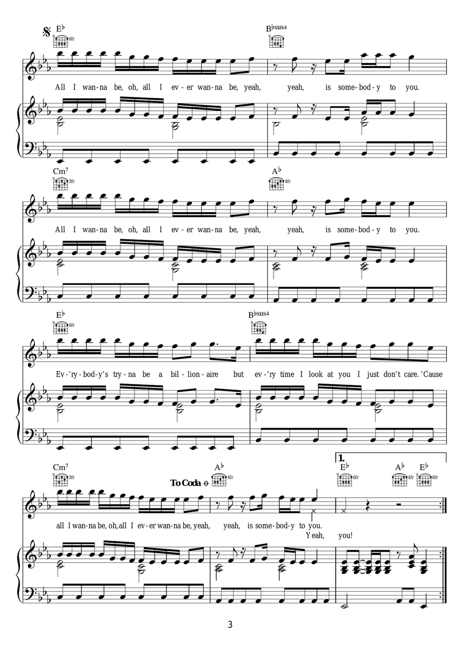 Somebody To You (featuring Demi Lovato) Piano, Vocal scores gallery preview page 3