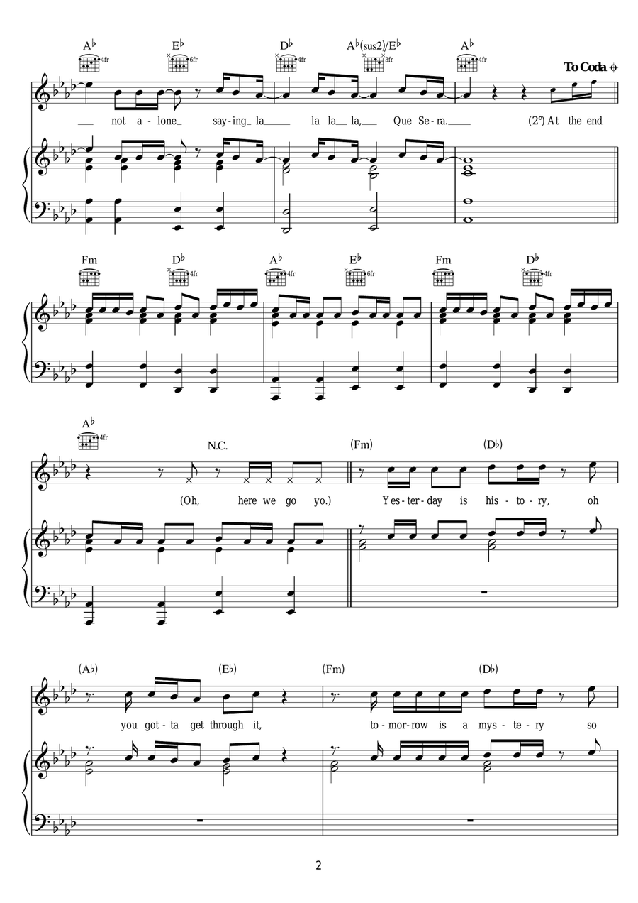 Que Sera Que Sera Piano, Vocal scores gallery preview page 2