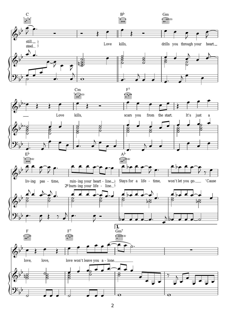 Love Kills (The Ballad) Love Kills (The Ballad) Piano, Vocal scores gallery preview page 2