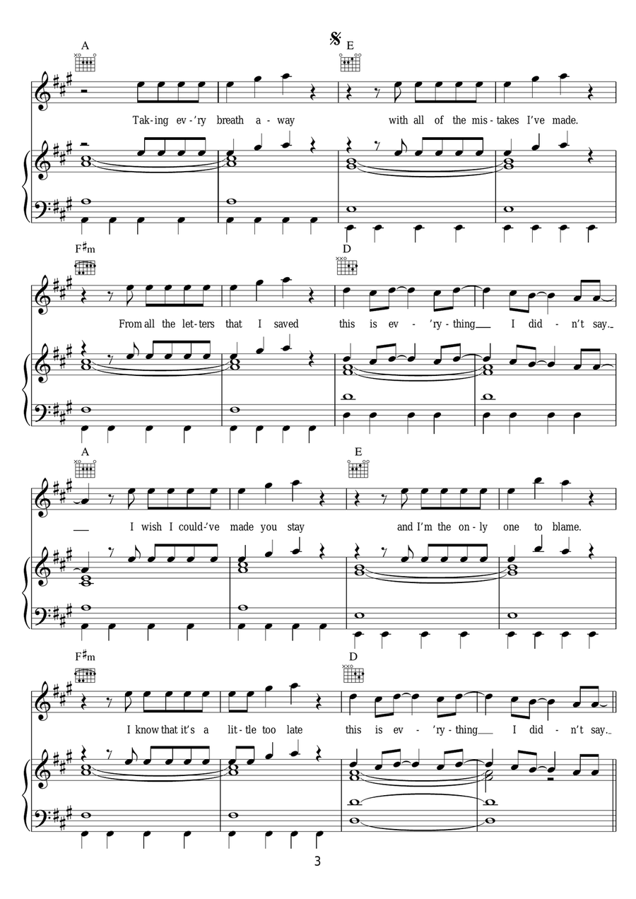 Everything I Didn't Say Everything I Didn't Say Piano, Vocal scores gallery preview page 3