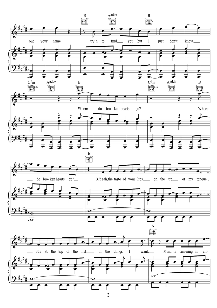 Where Do Broken Hearts Go Piano, Vocal scores gallery preview page 3