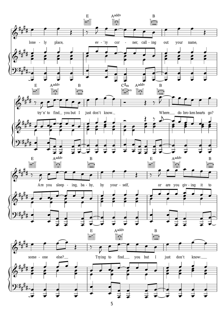 Where Do Broken Hearts Go Piano, Vocal scores gallery preview page 5