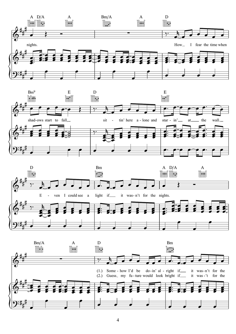 If It Wasn't For The Nights Piano, Vocal scores gallery preview page 4