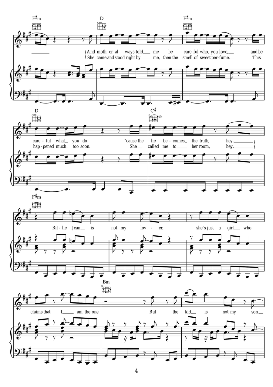Billie Jean Billie Jean Piano, Vocal scores gallery preview page 4