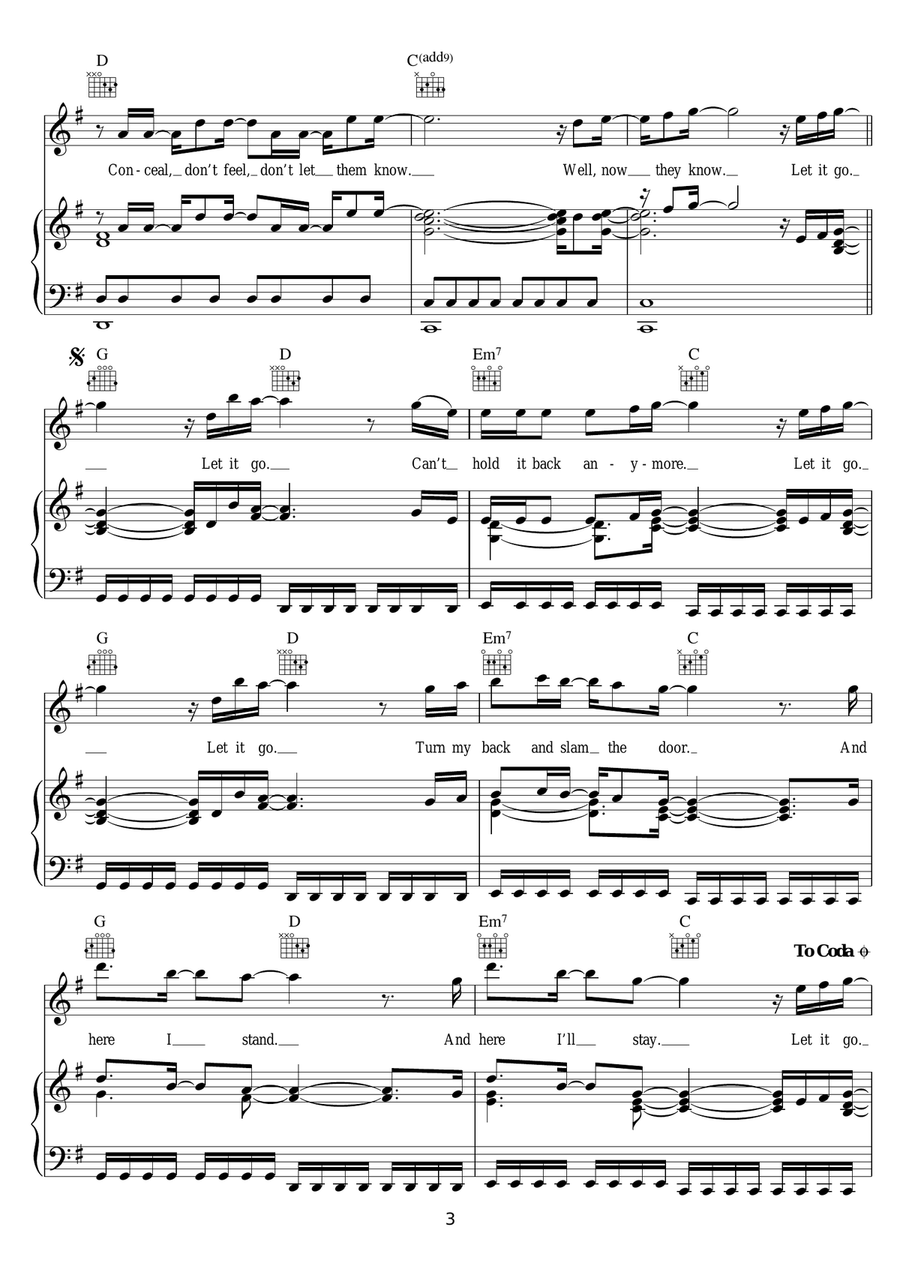 Let It Go (from Frozen) (Demi Lovato version) Piano, Vocal scores gallery preview page 3
