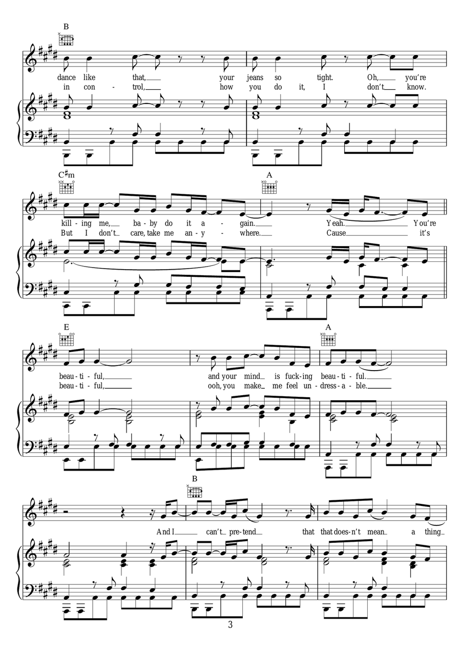 Beautiful (featuring Miguel) Piano, Vocal scores gallery preview page 3
