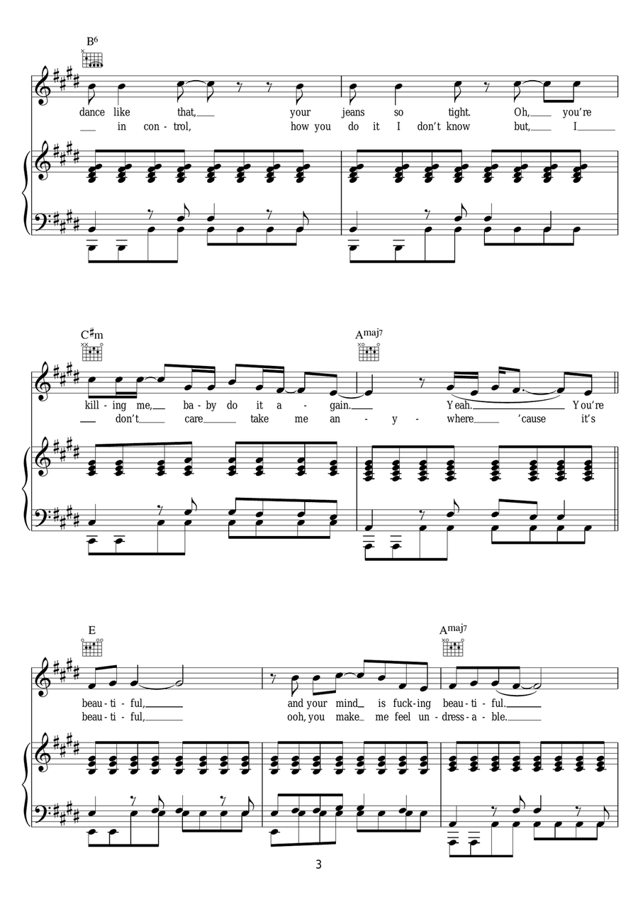 Beautiful (featuring Miguel) Piano, Vocal scores gallery preview page 3