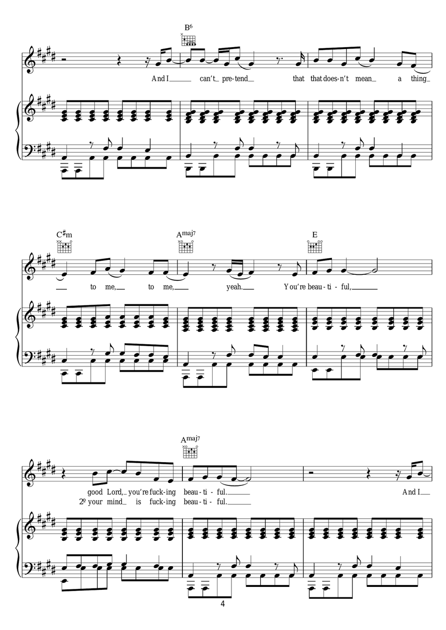 Beautiful (featuring Miguel) Piano, Vocal scores gallery preview page 4