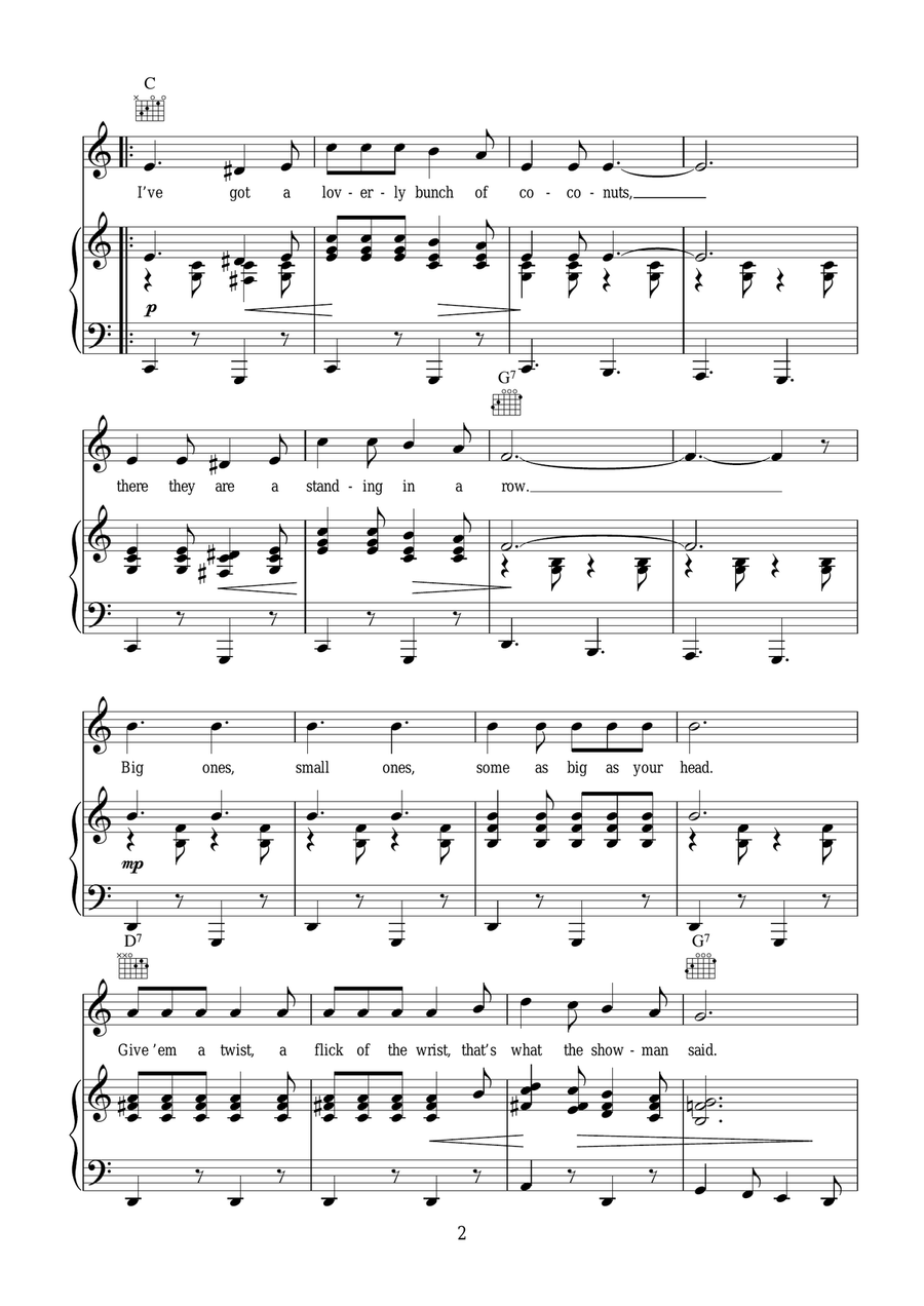 I've Got A Lovely Bunch Of Coconuts Piano, Vocal scores gallery preview page 2