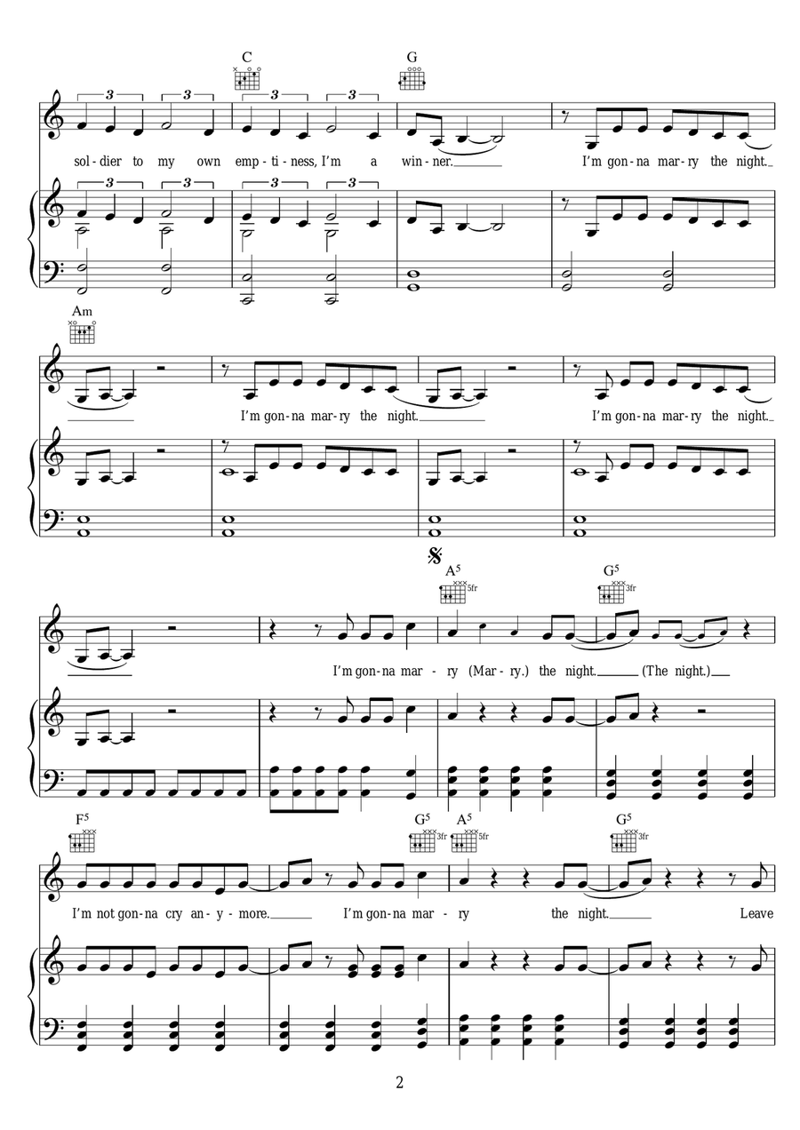 Marry The Night Marry The Night Piano, Vocal scores gallery preview page 2
