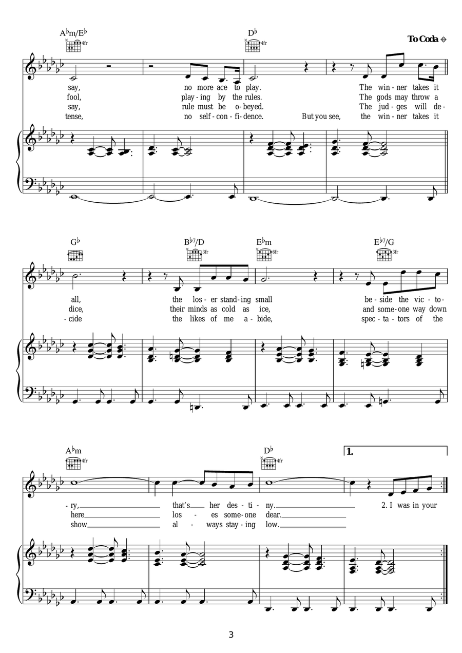 The Winner Takes It All Piano, Vocal scores gallery preview page 3