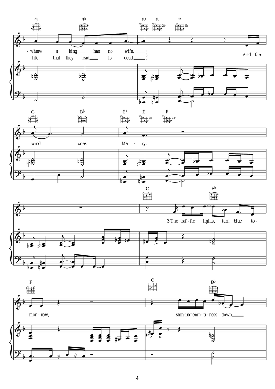 The Wind Cries Mary The Wind Cries Mary Piano, Vocal scores gallery preview page 4