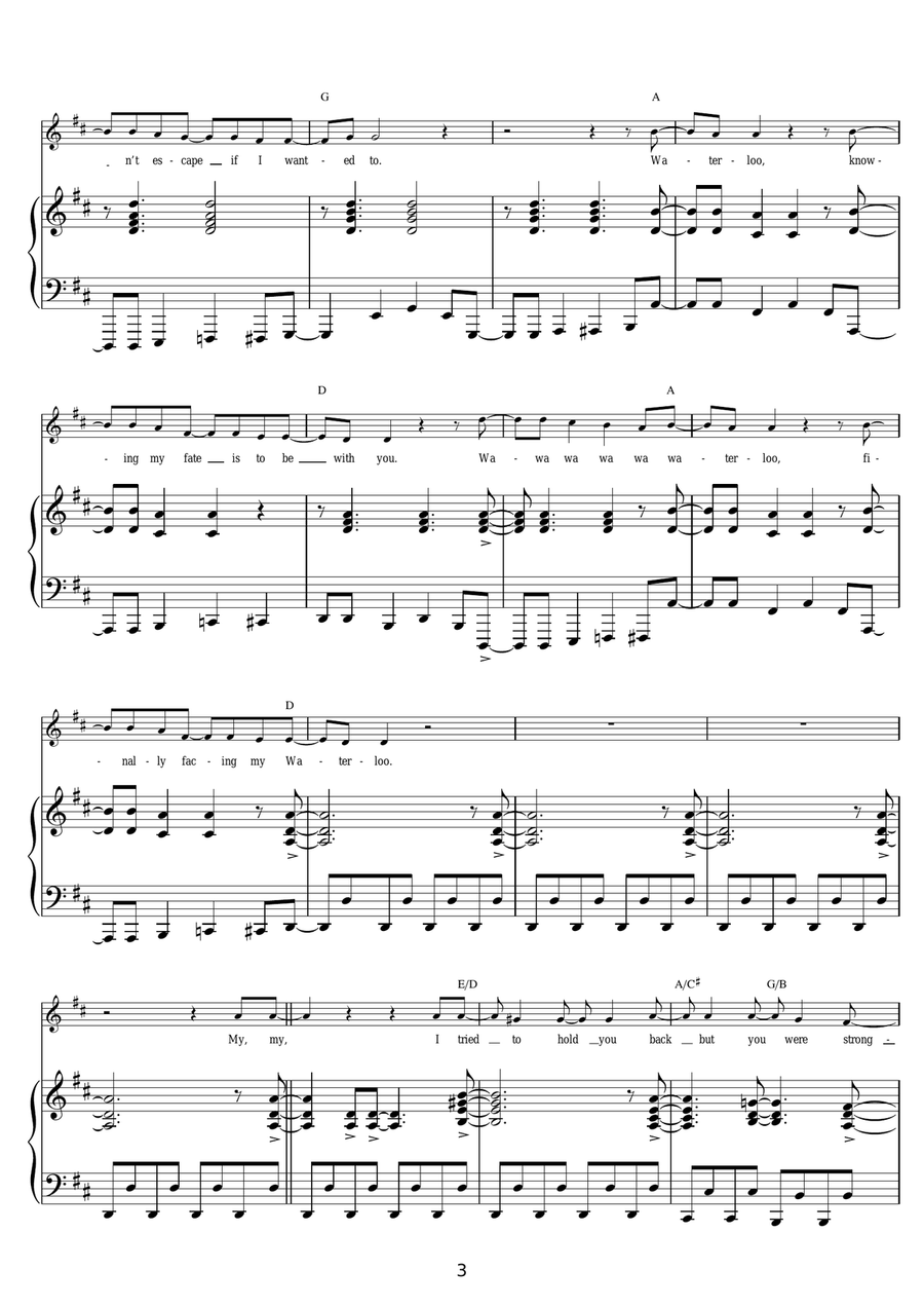 Waterloo Waterloo Piano, Vocal scores gallery preview page 3
