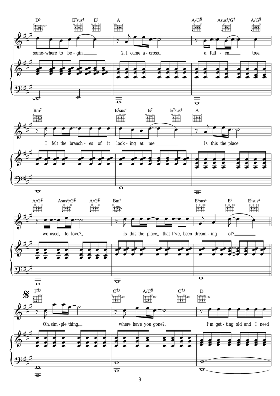Somewhere Only We Know Piano, Vocal scores gallery preview page 3