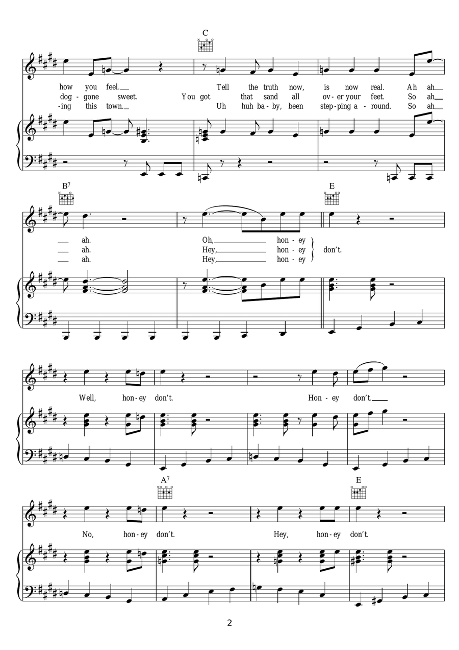 Honey, Don't Honey, Don't Piano, Vocal scores gallery preview page 2