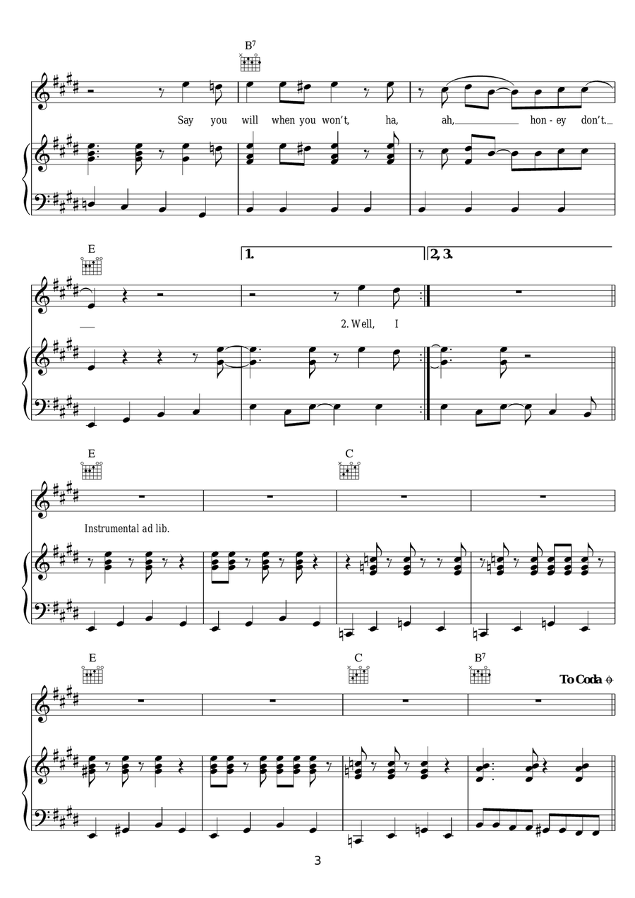 Honey, Don't Honey, Don't Piano, Vocal scores gallery preview page 3