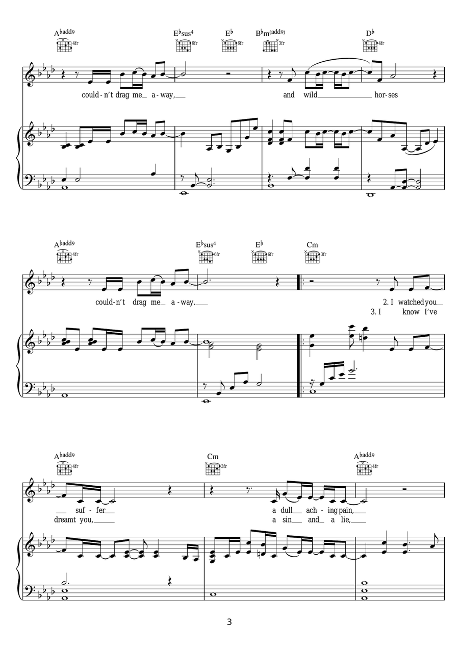 Wild Horses Wild Horses Piano, Vocal scores gallery preview page 3